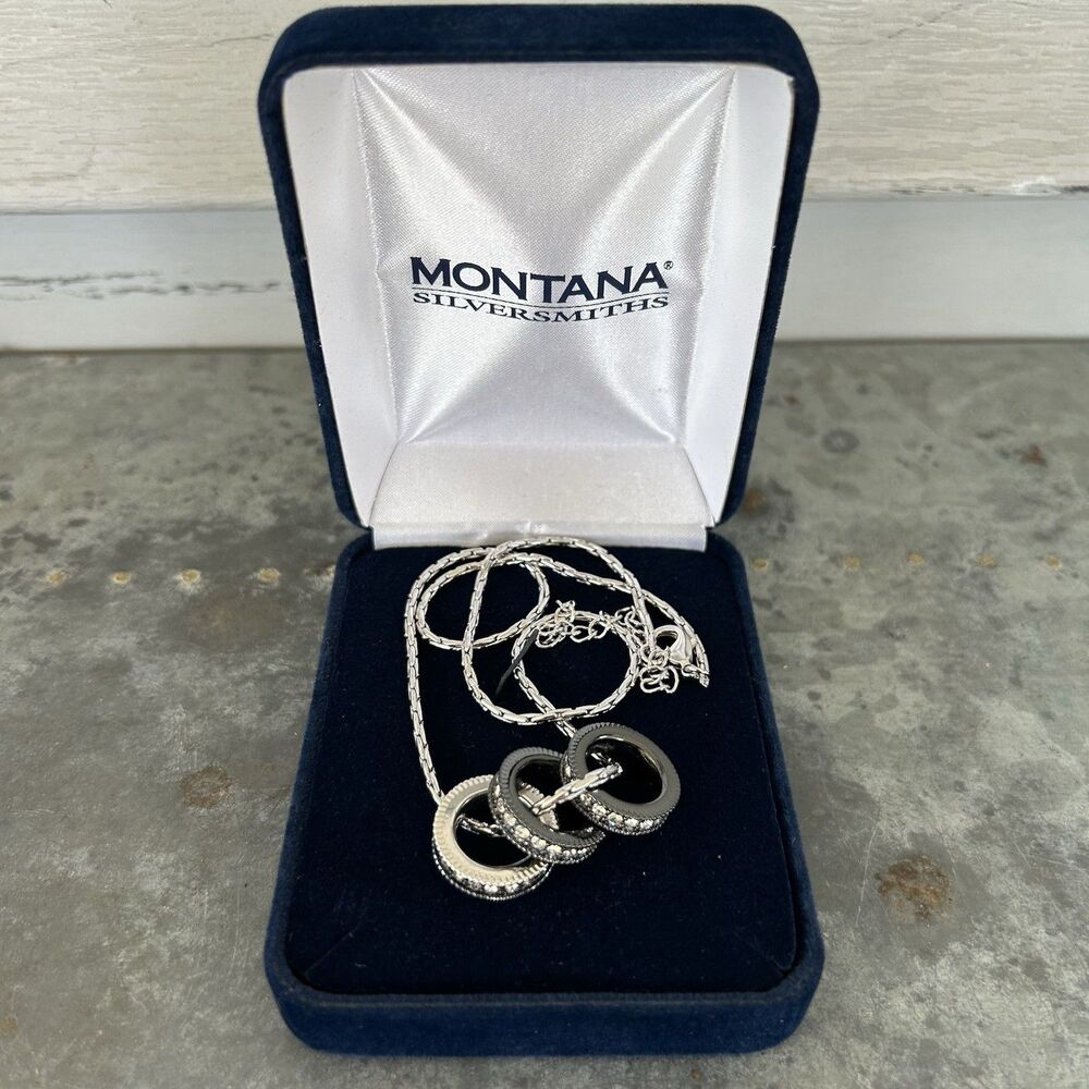 Montana Silversmiths Triple Ring Necklace Black & Silver Two-Tone With Auth Slip